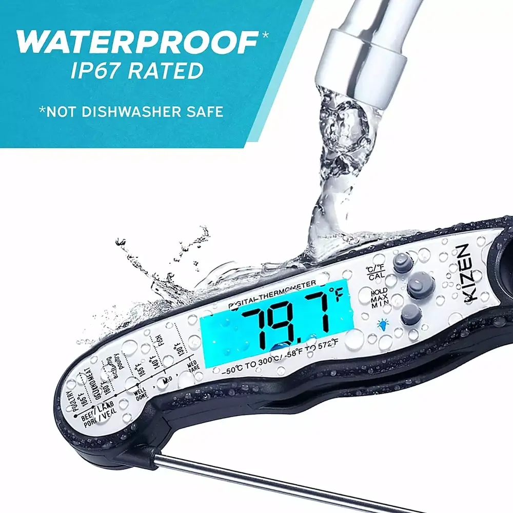 KIZEN Digital Meat Thermometer with Probe - Instant Read Food Thermometer for Cooking. Grilling. BBQ. Baking. Liquids. Candy. Deep Frying. and More - Black/White - Image 4