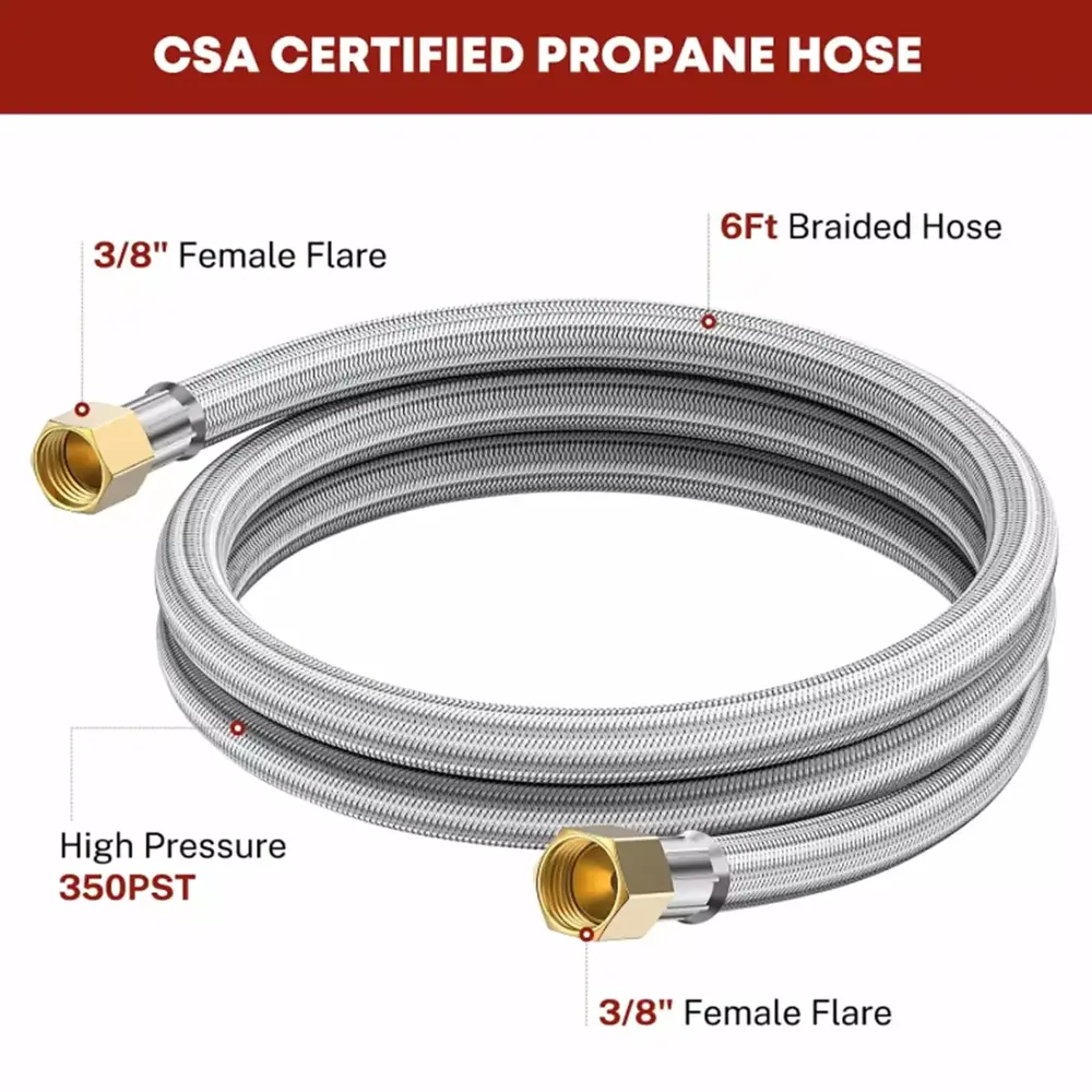 PatioGem 6FT Propane Hose with 3/8 Female Flare on Both Ends. Stainless Braided Propane Hose Extension for Propane Devices with 3/8 Male Flare. for RV. Gas Grill. Heater. Burner - Image 2