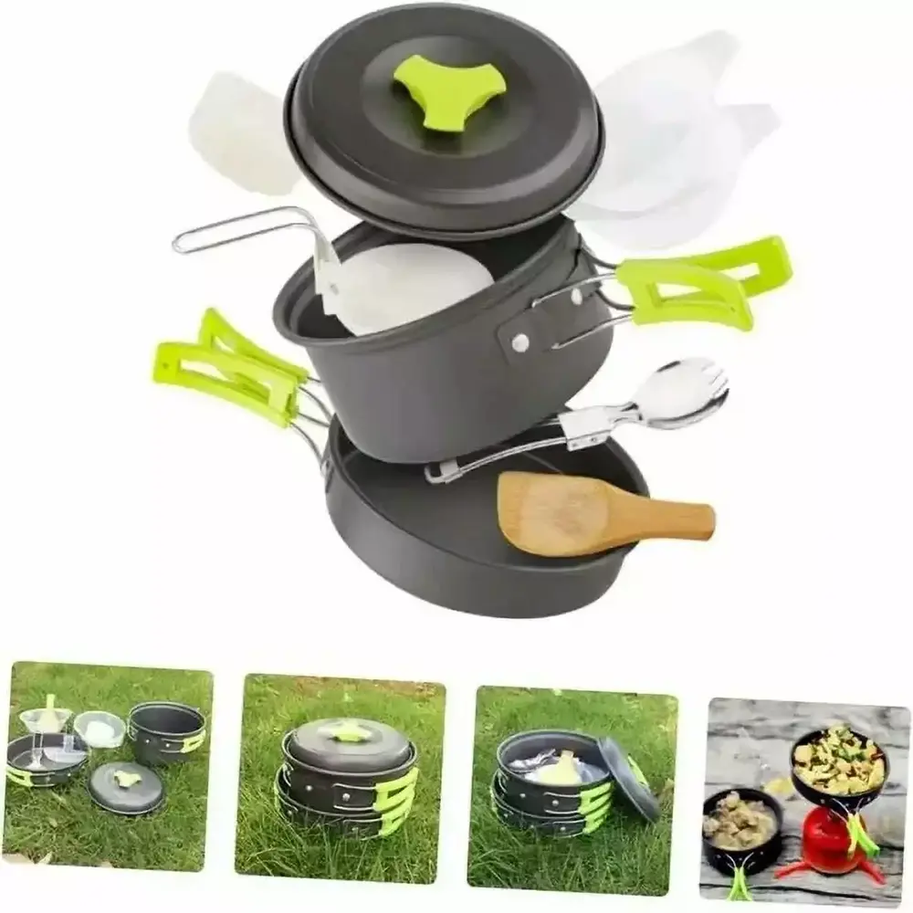 1 Set Outdoor Cookware Set Cast Iron Outdoor Cooking Pots Camping Eating Utensils Stainless Steel Flatware Portable Cooker Outdoor Aluminum Alloy Water Bottle Cooking Equipments