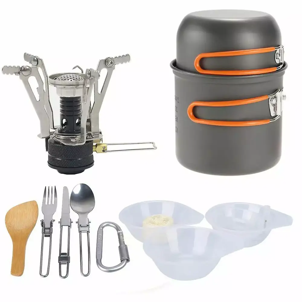 1 Set Outdoor Pots Pans Camping Cookware Picnic Cooking Set Non-stick Tableware With Foldable Spoon Fork Knife Kettle Cup