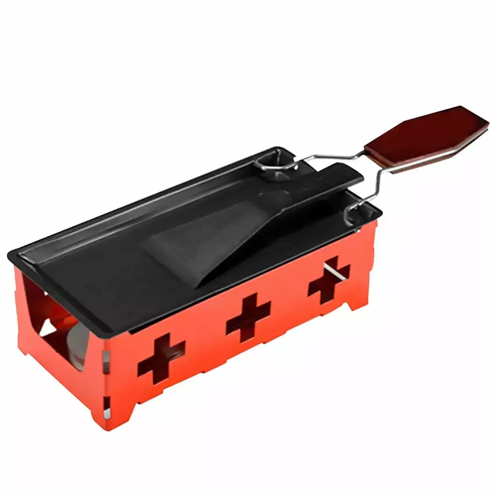 1 Set Portable Cheese Grill Mini Non-stick Bakeware Set Butter Cheese Grill Non-stick Outdoor Camping Cookware for Kitchen with Red Stove Rack. Baking Tray. Small Spatula (Red. Wood Handle)