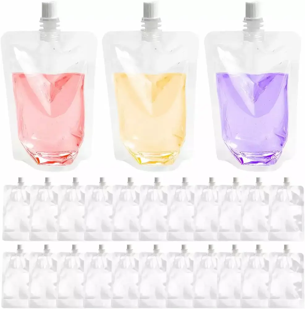 100 Pcs Reusable Plastic Flask Drink Pouches Portable Beverage Jelly Coffee Water Bagfor Home Travel Party Wedding Supplies. 100ml/3.4oz