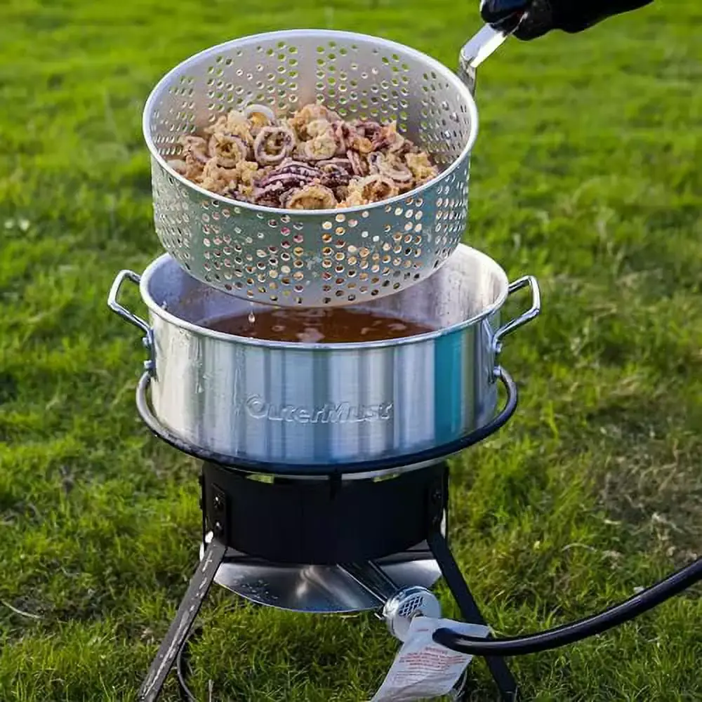 11 Qt. Fish Fryer Pot and Binquireet. 58.000 BTU Aluminum Propane Outdoor Deep Fryer Pot with Binquireet and 5 Inches Thermometer for Frying Fish. French Fries