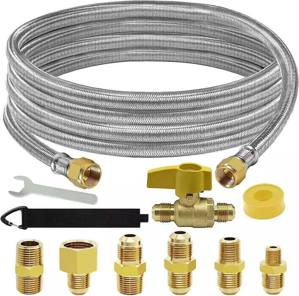 12 Feet High Pressure Braided Propane Hose Extension with Conversion Coupling 3/8 Flare to 1/2 Female NPT. 1/4 Male NPT. 1/8 NPT Male.3/8 Male NPT. 3/8 Male Flare for BBQ Grill. Fire Pit. Heater