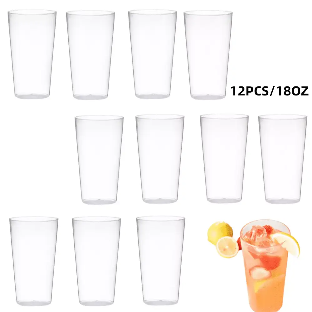 12PCS Cups Reusable Cups Camping Cups Drinking BBQ Cups for Indoor Outdoor Parties Camping. Beach and Picnic. 530ML Stacking Cups Mugs for Kids Adults - Transparent