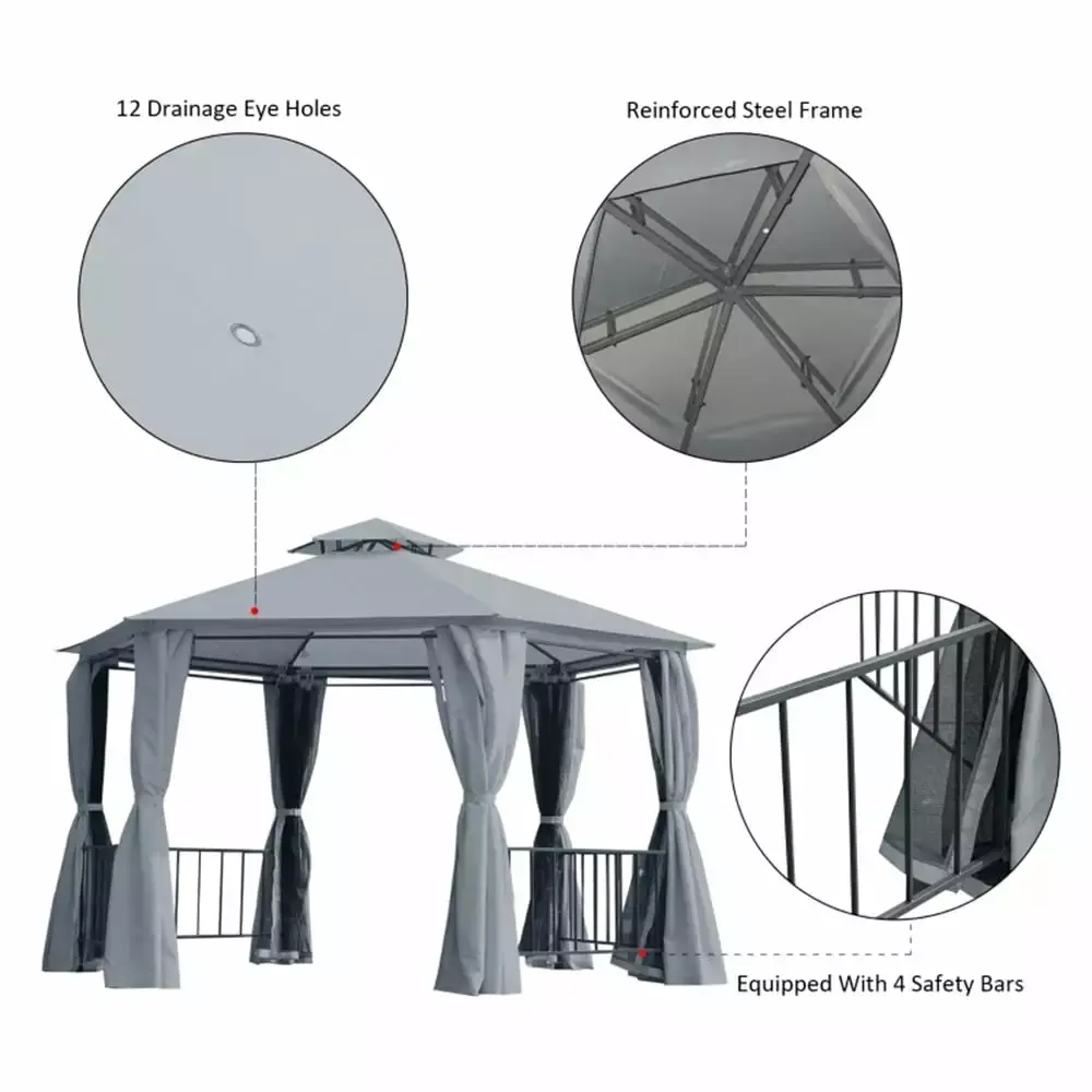 13ft x 13ft Gray Patio Gazebo with UV Protection. Waterproof Canopy. and Sturdy Steel Frame - Perfect for Outdoor Gatherings and Events