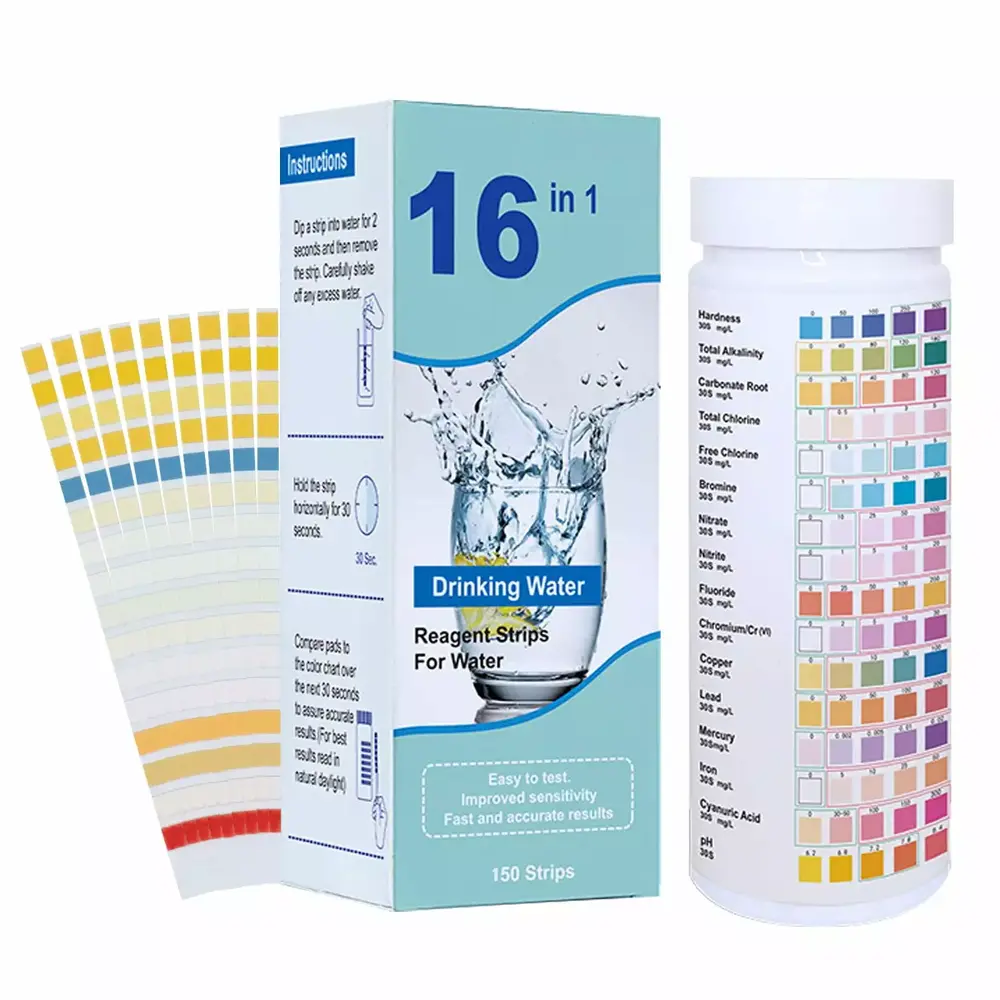 16 IN 1 Drinking Water Test Strips.SPOKKI 150Pcs Drinking Water Test Kit Home Water Quality Test for Drinking Water Well Tap Water Quality Testing Hardness.Copper.PH.Iron.Nitrate Bromine and More