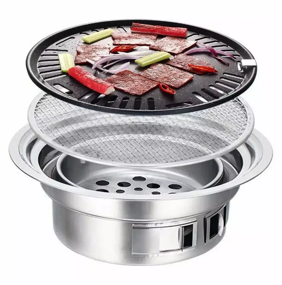 16in Charcoal Grill. Round Stainless Steel Barbecue Grill Houtilizehold Smokeless Carbon Grill Charcoal Hot Pot Barbecue Grill Pot Indoor/Outdoor Grill BBQ for Camping Picnic Party