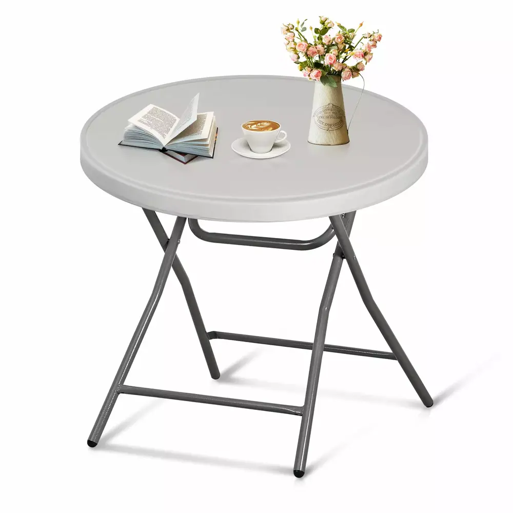 2.6 ft Round Folding Table. Indoor Outdoor Portable Plastic Dining Card Table Utility Table Accessory for Patio Camping Dining Event Party. White