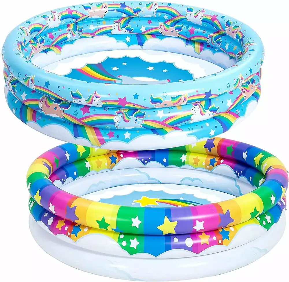 2 Pack 45'' Unicorn Rainbow & Rainbow Inflatable Kiddie Pool Set. Family Swimming Pool Water Pool Pit Ball Pool for Kids Toddler Indoor Outdoor Summer Fun