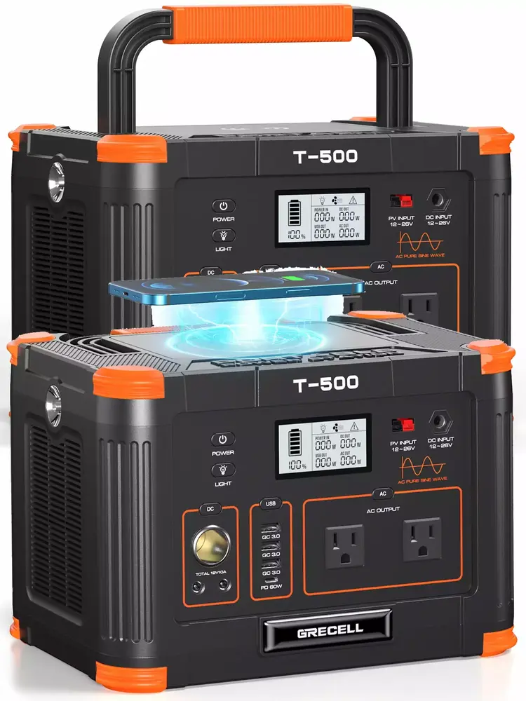 2-Pack Power Station 500W Travel-friendly Solar Generators Lithium Battery Backup Charger with Wireless Power Bank for Outdoor Home Emergency