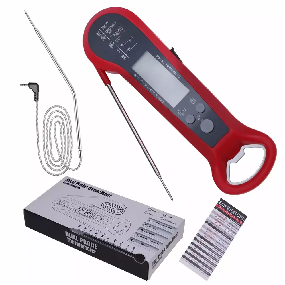 3 in 1 Cooking Digital Meat Thermometer. Instant Reading Food Thermometer with Backlight Alarm. Magnetic Attraction & Cap Opening Function. Suit for Outdoor Grilling. BBQ. Baking. Soups. Oil & Frying