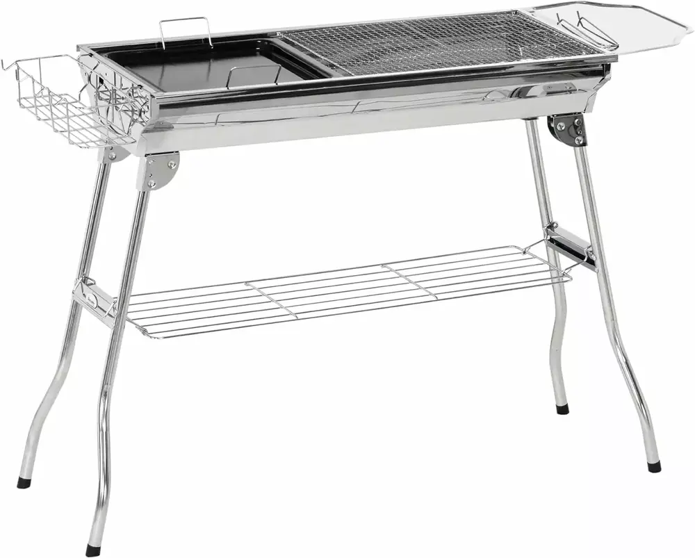 Charcoal Grill. Stainless Steel Travel-friendly Folding BBQ. Outdoor Hibachi for Backyard Cooking. Camping. Picnic. Party. Tailgating and Travel with Pan. Grill Rack. Shelves. and Hooks - Image 2