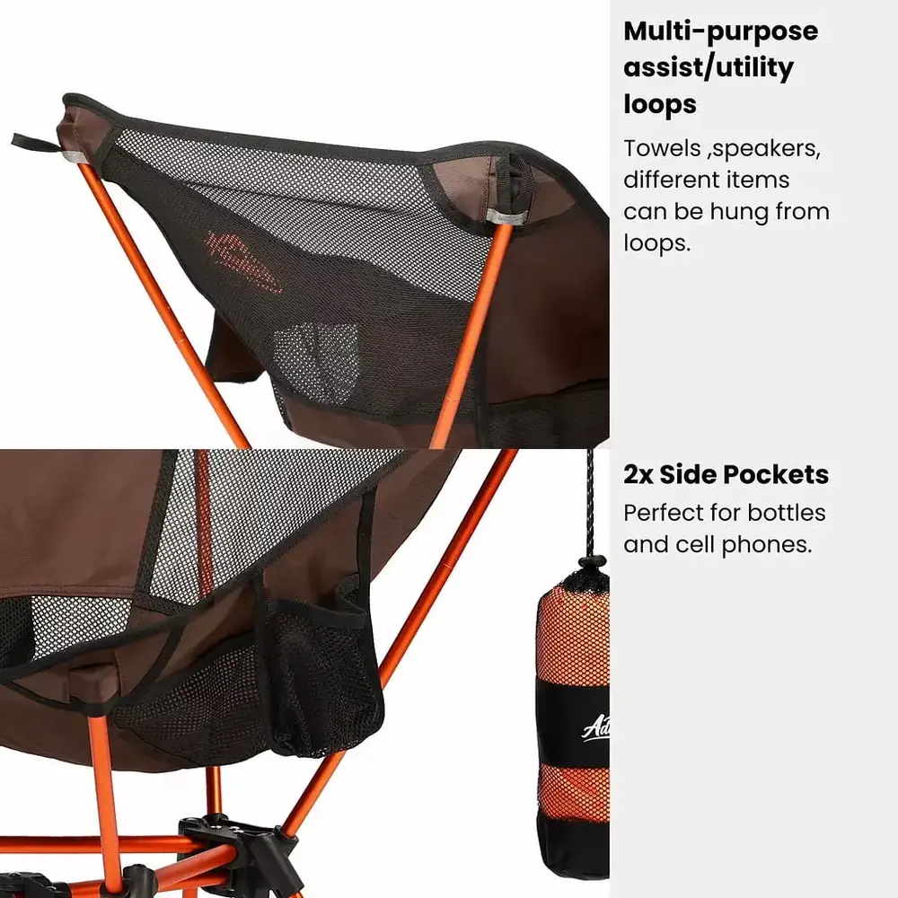 Advnture Club Backpack Chair with 3 Quick Dry towels- Compact & Lightweight Backpacking Chair- Breathable Mesh. Aluminum Alloy Frame. Multi-Purpose Loops & Pockets- Ideal for Outdoor Adventure - Image 4