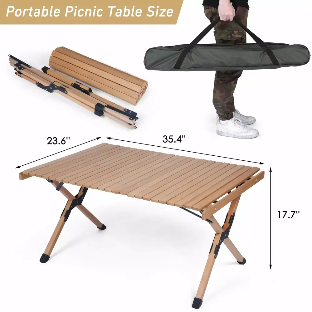 KARMAS PRODUCT Folding Outdoor Camping Wooden Table - Lightweight Roll Up Picnic Table with Carrying Bag. for Beach Backyard BBQ Party Fishing - Image 3