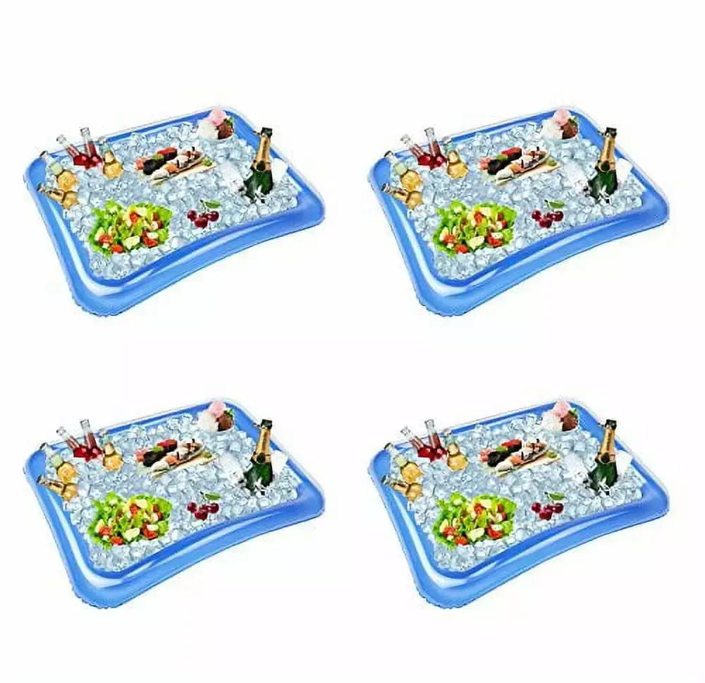 4-Pack Inflatable Ice Serving Bar Coolers for Parties. Salad BBQ Picnic Ice Food Drinks Buffet Server Tray for Indoor Outdoor Party