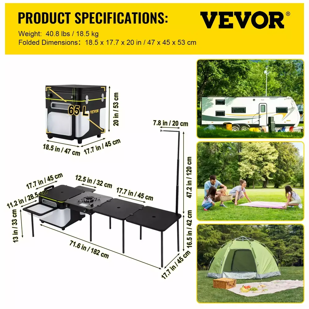 VEVOR Outdoor Mobile Kitchen. Portable Multifunctional Camping Kitchen station. All in One Integrated Folding Cooking Box with Windproof Stove. Folding Tables Storage Organizer for Beach BBQ Picnic - Image 2