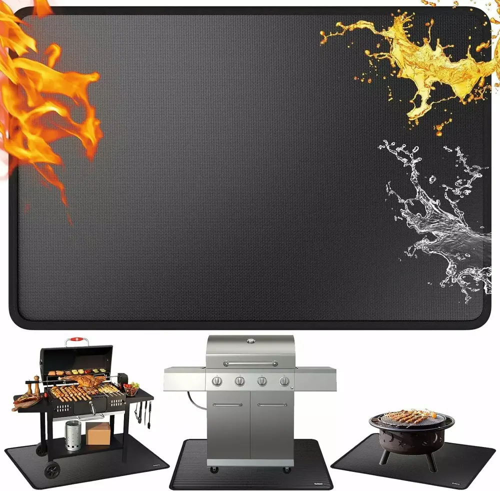 60*42in grill mats for outdoor grill .Large Under Grill Mat for Outdoor Charcoal. Flat Top. Smokers. Gas Grills. Fireproof Grill Pads. Indoor Fireplace Mat Prevents Ember Damage Wood Floor