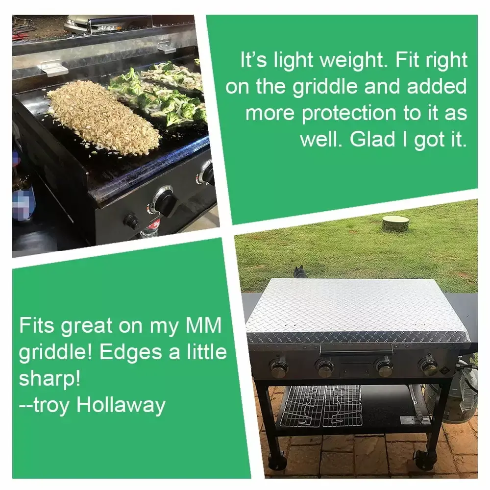 Kojem Blackstone 36 inch Griddle Cover Hard Lid Silver Waterproof Aluminum Diamond Plate 36 for Charbroil Camp Chef Outdoor Barbecue with Heatproof Handle - Image 3