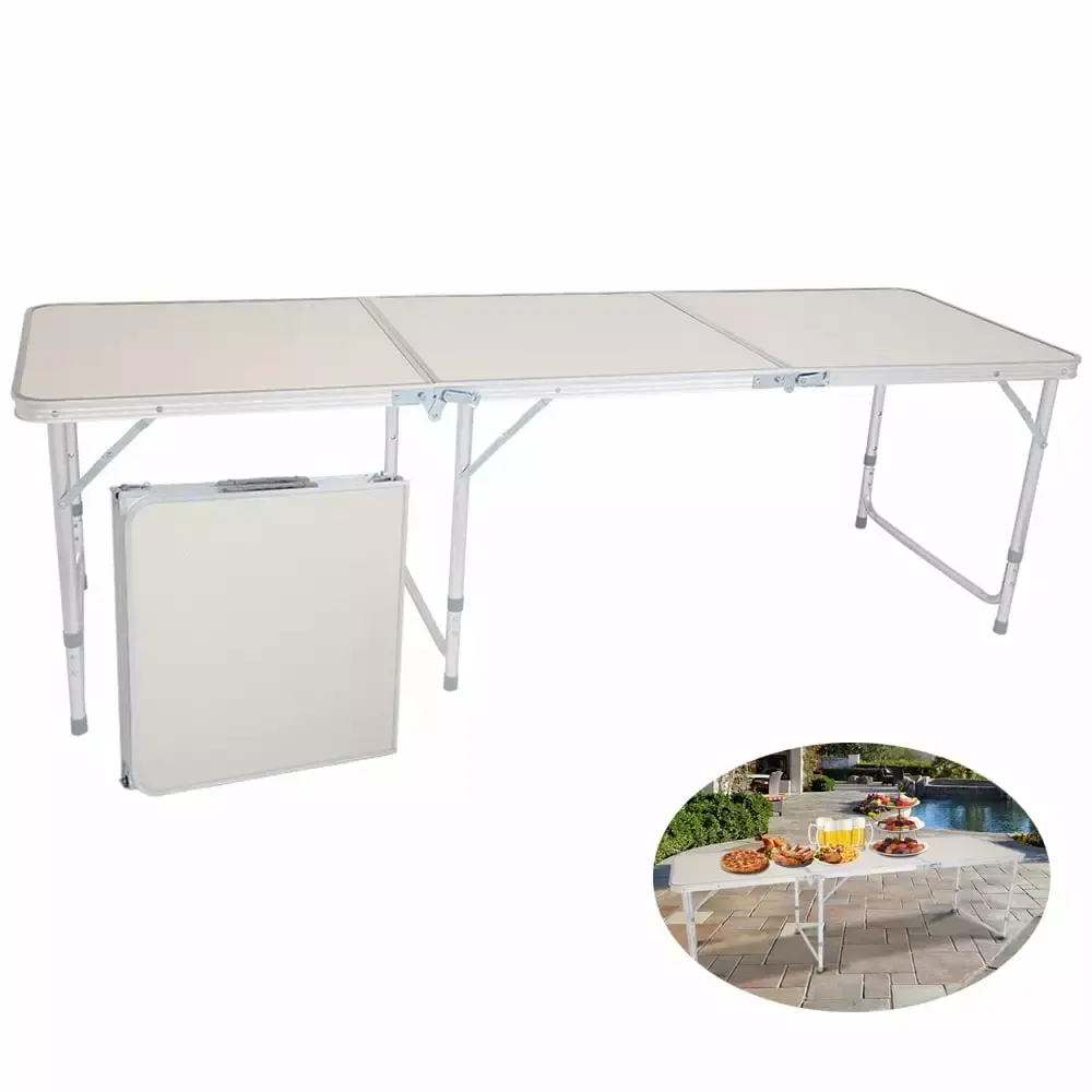 6FT Aluminum Folding Table. Multipurpose Picnic Camping Table. Portable and Adjustable Rectangle Table for Party. Beach. Backyard. BBQ. Indoor and Outdoor. White