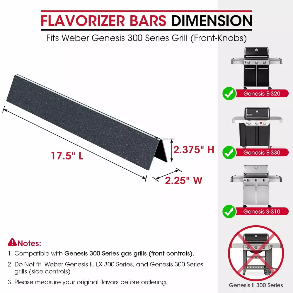 Unicook 17.5 Inch Porcelain Steel Flavor Bars. Grill Burner Cover Replacement Parts for Weber Genesis 300 Series. E-310 E-330 Grills with Front Control(2011-2016). 5 Pack - Image 2