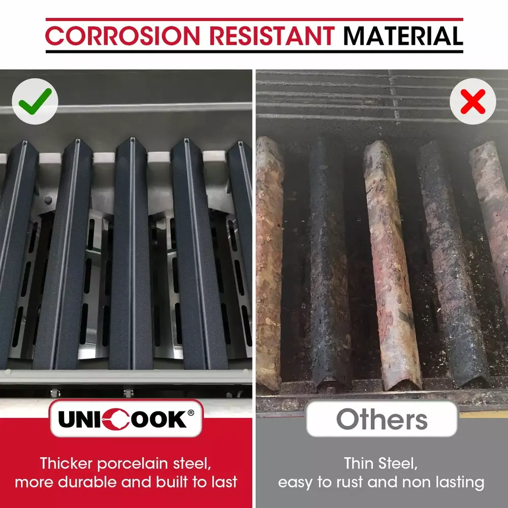 Unicook 17.5 Inch Porcelain Steel Flavor Bars. Grill Burner Cover Replacement Parts for Weber Genesis 300 Series. E-310 E-330 Grills with Front Control(2011-2016). 5 Pack - Image 4