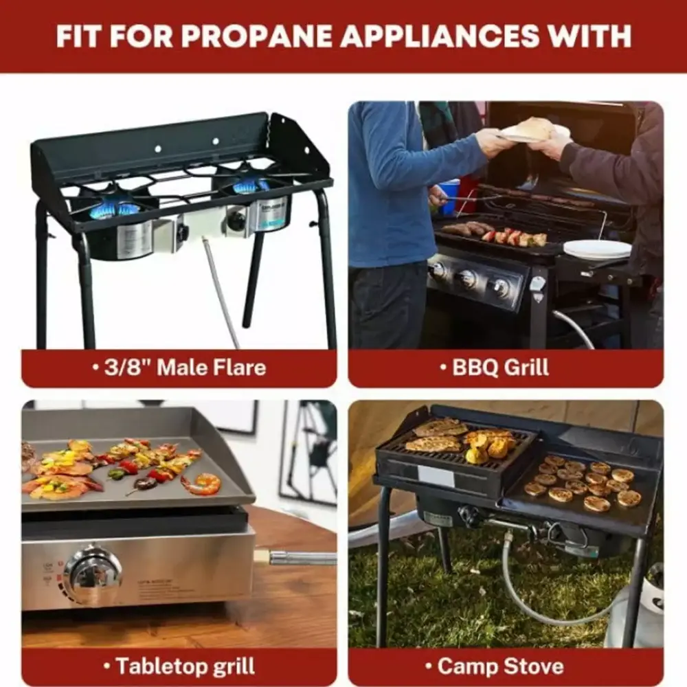 PatioGem 6FT Propane Hose with 3/8 Female Flare on Both Ends. Stainless Braided Propane Hose Extension for Propane Devices with 3/8 Male Flare. for RV. Gas Grill. Heater. Burner - Image 4