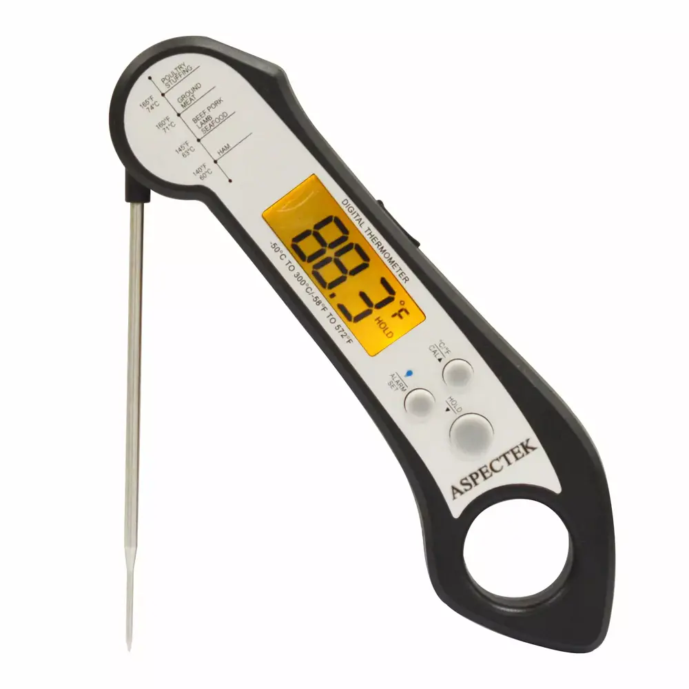 ASPECTEK Digital Meat Thermometer. 2 in1 Dual Probe Food Thermometer with Backlight.Temperature Alarm. Waterproof Instant Read Meat Thermometer for Kitchen. Deep Frying. Baking. Tukey. BBQ (Black)