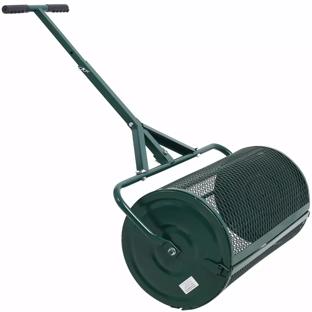 Adrinfly Peat Moss Spreader 24inch.Compost Spreader Metal Mesh.T shaped Handle for planting seeding.Lawn and Garden Care Manure Spreaders Roller