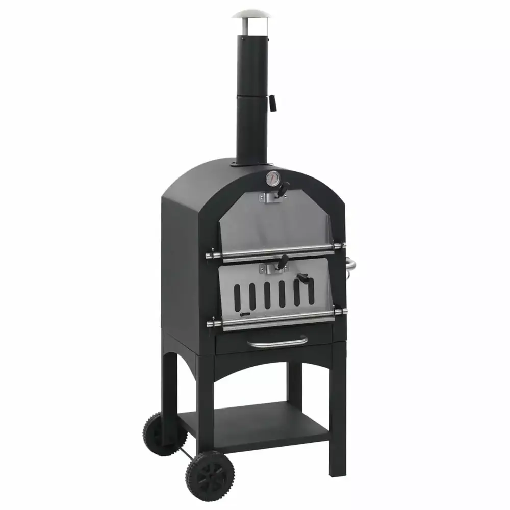 Anself Charcoal Fired BBQ Grill Pizza Oven with Bottom Shelf and Fire Tray Wheeled Temperature Control Cooking Cart Steel for Camping. Patio. Backyard. Kitchen