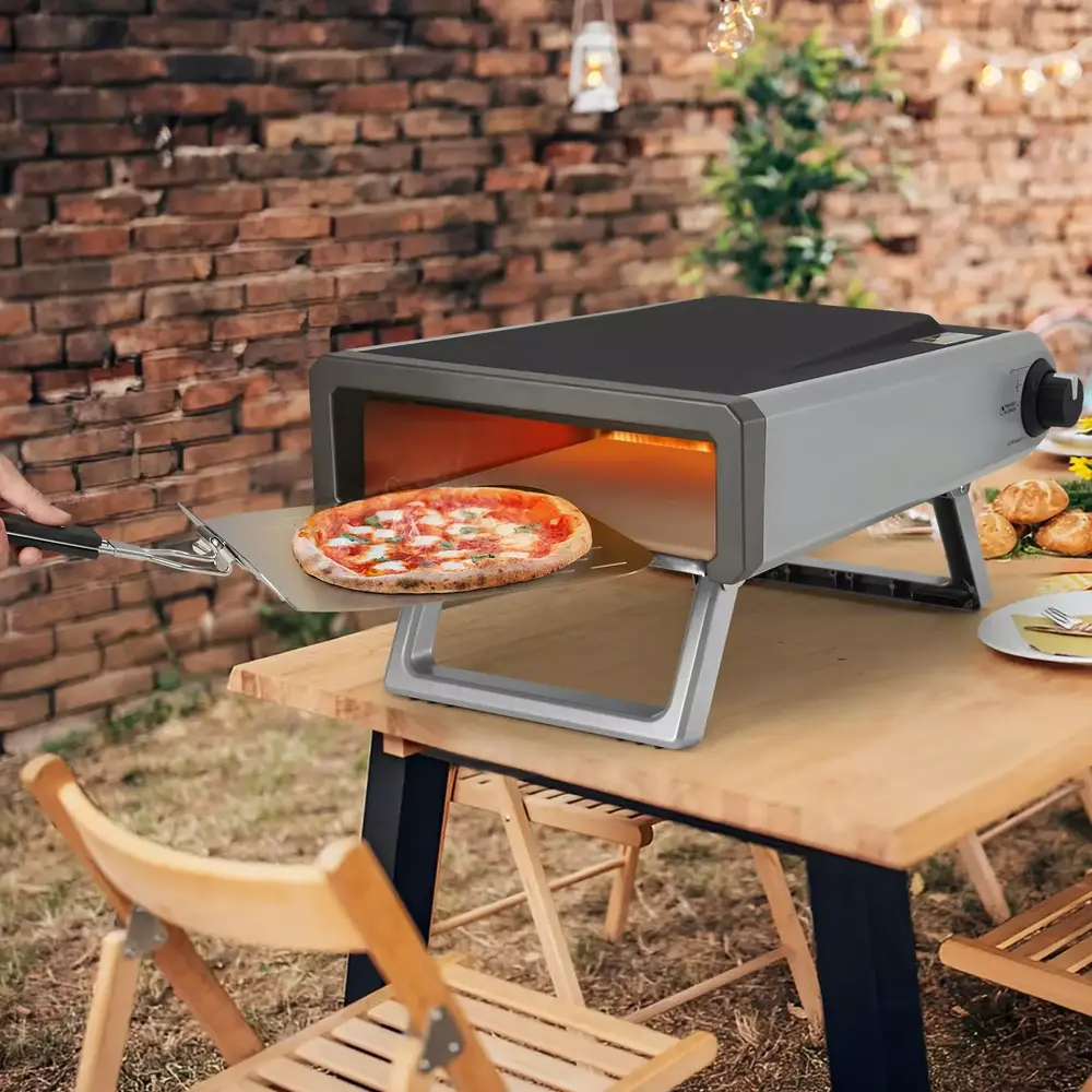 BEKAY Outdoor Pizza Oven Gas. Travel-friendly Stainless Steel Propane Pizza Oven. Pizza Maker with Rotating Stone for Backyard. Camping