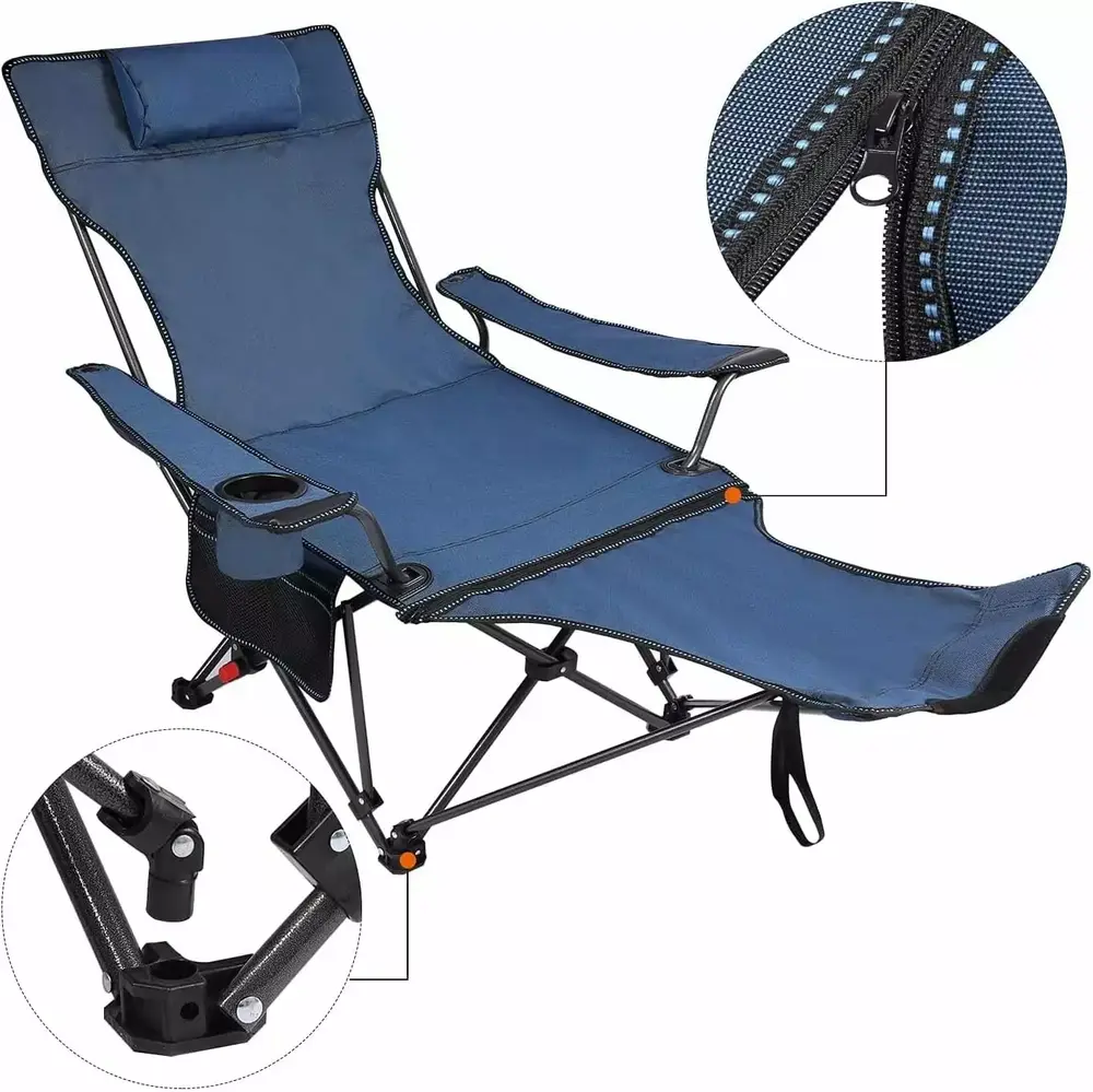 BLUELK Camping Chairs. Portable Outdoor Adjustable Backrest Folding Chairs. with Headrest Footrest Cup Holder Side Pocket. Picnic Chair. Beach Chair