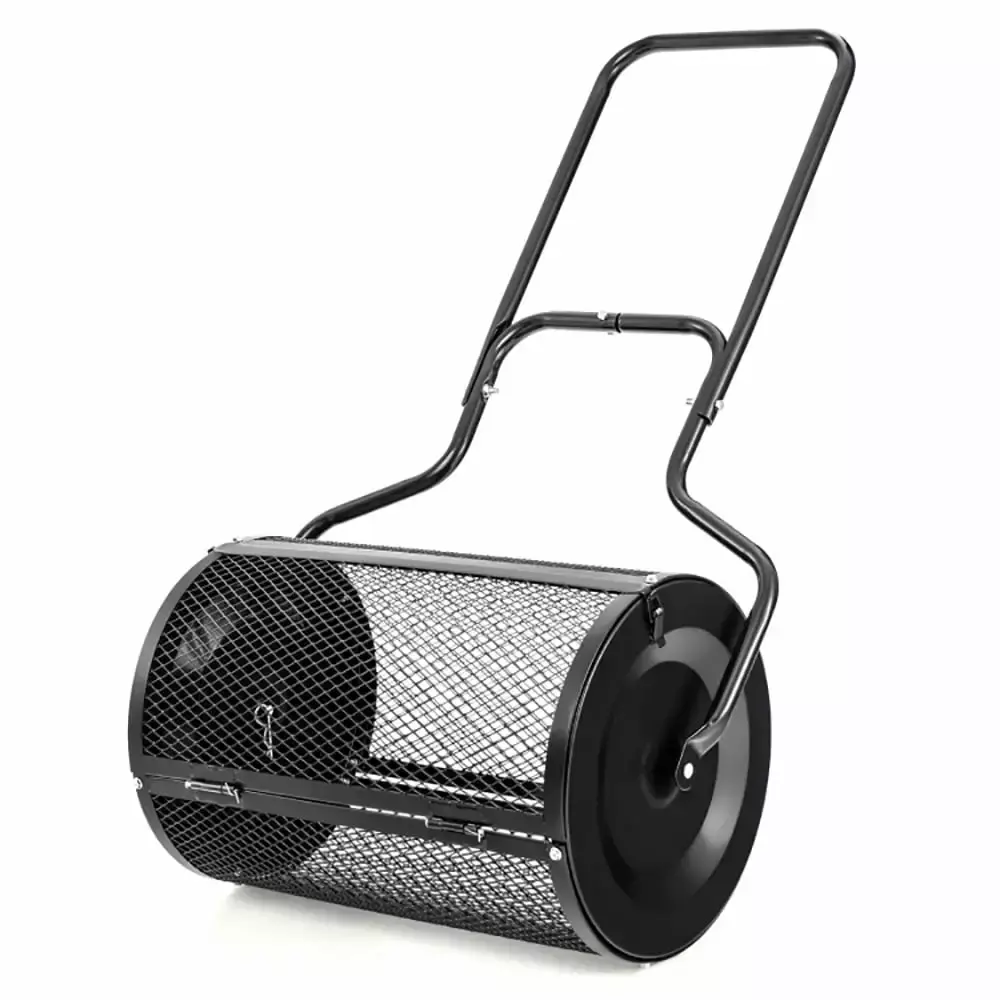 Barara King Sod Roller for Garden. Garden Drum Roller.24 Peat Moss Spreader with Upgrade Side Latches and U-shape Handle-Black