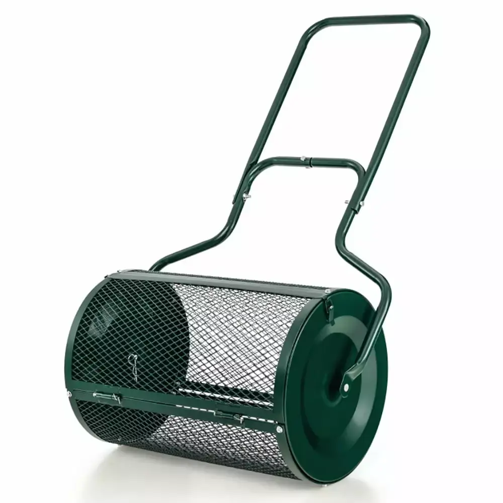 Barara King Sod Roller for Garden. Garden Drum Roller.24 Peat Moss Spreader with Upgrade Side Latches and U-shape Handle-Green