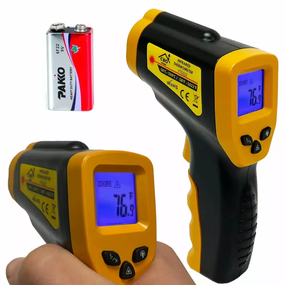 CBO Home Infrared Thermometer Gun. Digital Food Thermometer. Temperature Gun. Temp Gun. Laser Thermometer Gun for Pizza Oven. Grill. Meat. Griddle. HVAC. Engine. Ir Gun from -58F to 1022F