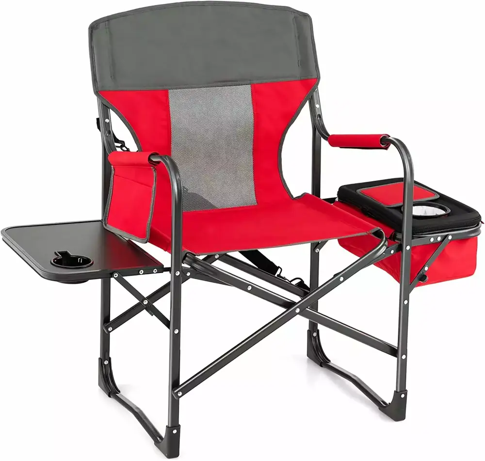 Camping Chairs. Folding Camp Chair with Side Table. Cooler Bag. Portable Outside Padded Lawn Chair for Travel. Picnic. Fishing. Heavy Duty Oversized Director Chair for Adults. Supports 400lbs