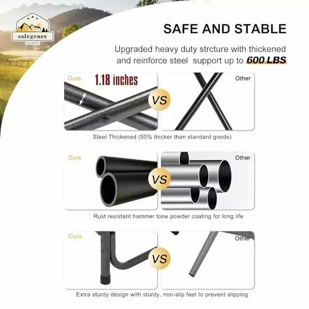 Colegence Oversized Director Camping Chair.600 LBS Heavy Duty Folding Chair.24Cozy Outdoor Chair.With Cup Holder and Adjustable Table Folding Chair for Outside Beach.Lawn.Fishing.Camping.Patio.Makeup