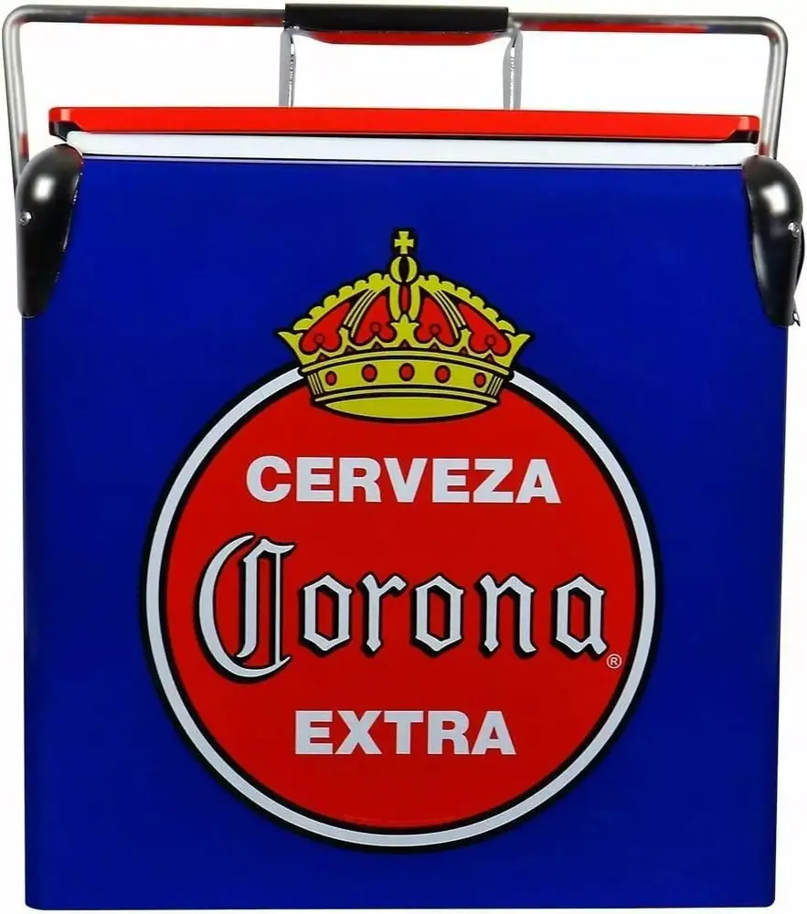 Corona Retro Ice Chest Cooler with Bottle Opener 13 L /14 Quart. Red and Silver. Vintage Style Ice Bucket for Camping. Beach. Picnic. RV. BBQs. Tailgating. Fishing