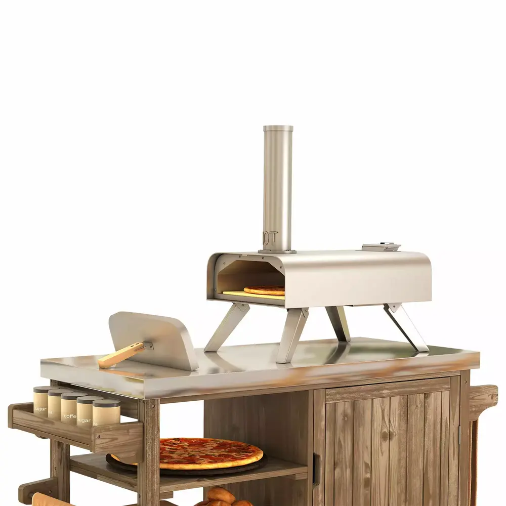 Dextrus 12 Wood Fired Pizza Oven. Outdoor Stainless Steel Pizza Maker with Chimney and Wood Handle for Kitchen and Outdoor Cooking