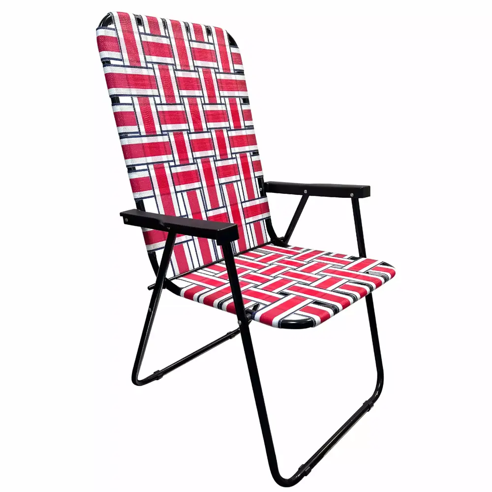 EasyGo Product Portable Patio Retro Style High Back Design Outdoor Webbed Chair for Backyard. Camping. Sporting Events Easy Folding. 1 Pack Red/Blue Stripes