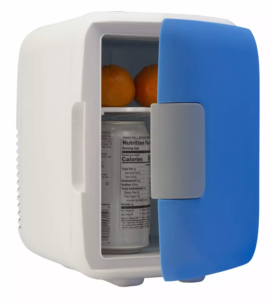 Eternal Road Trip Essentials Portable Mini Fridge | AC/DC Electric Cooler & Warmer for Home Office Car RV Boat. 4 Liter 6 Can (Blue)