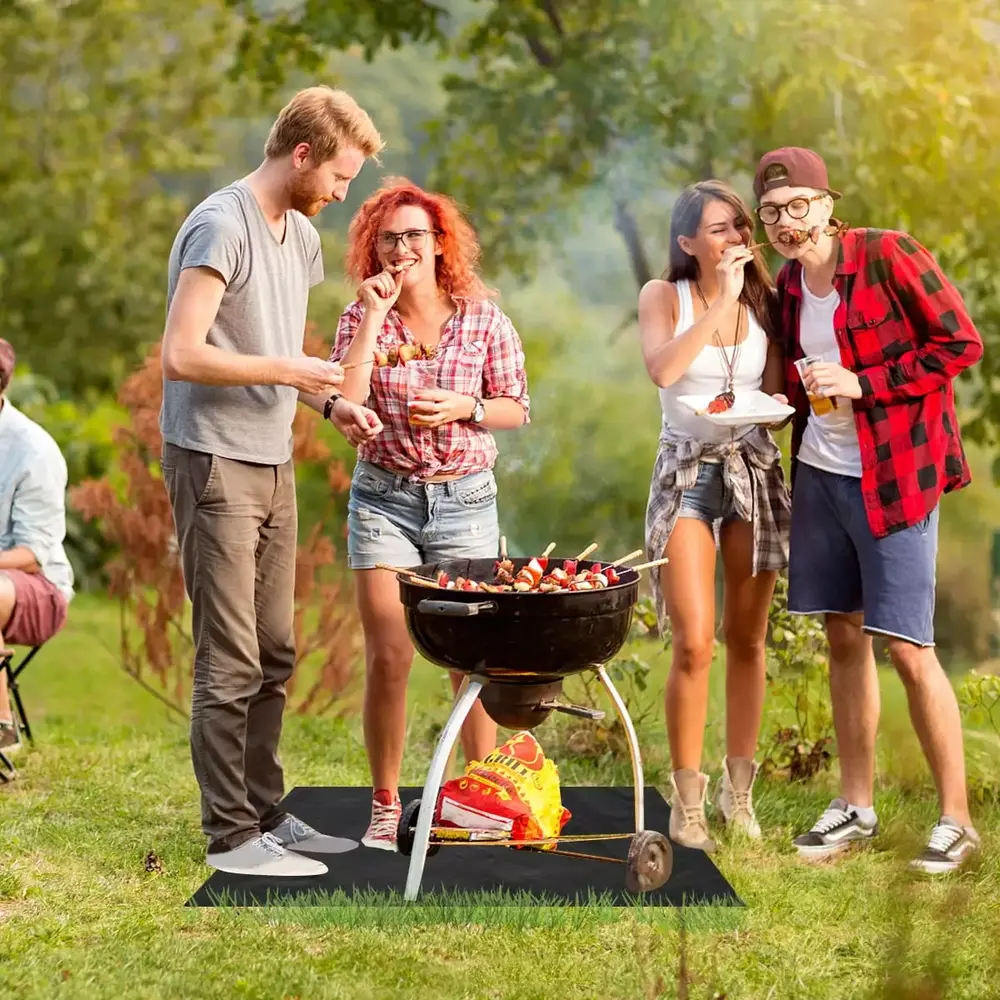 Fireproof Grill Pad Foldable Fire Pit Mat Heat Resistant Square Barbeque Protective Mat Travel-friendly Lawn Terrace Grill Rug Reusable BBQ Protection Pad 59.8439.37inch for Outdoor