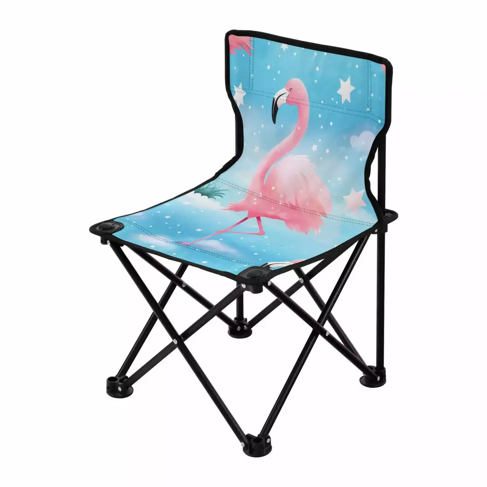 Flamingo and Stars Portable Camping Chair Small for Kids Outdoor Folding Beach Chair Fishing Chair Lawn Chair with Carry Bag