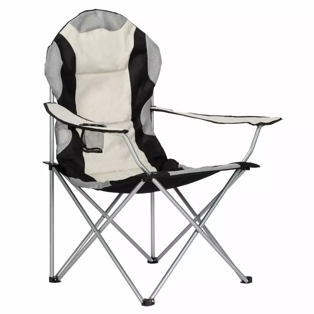 GZXS Outdoor Camping Folding Chair Arm Chair with Large Cup Holders. Back Pocket and Carry Bag for Outdoor. Camp. Indoor. Patio. Fishing. Supports 350lbs. Black Gray