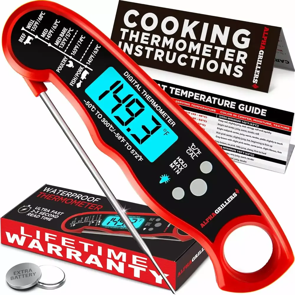 Grillers Instant Read Meat Thermometer for Grill and Cooking. Best Waterproof Ultra Fast Thermometer with Backlight & Calibration. Digital Food Probe for Kitchen. Outdoor Grilling and BBQ!