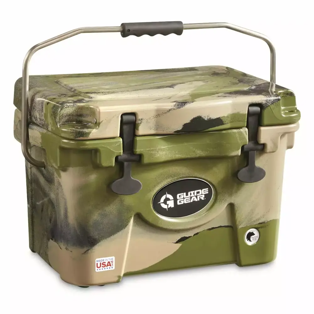 Guide Gear Insulated Hard Cooler. For Outdoor. Camping. Hunting. Keep Beverages and Drinks Chilled. Dry-Ice Compatible. Made in USA. 20 Quart