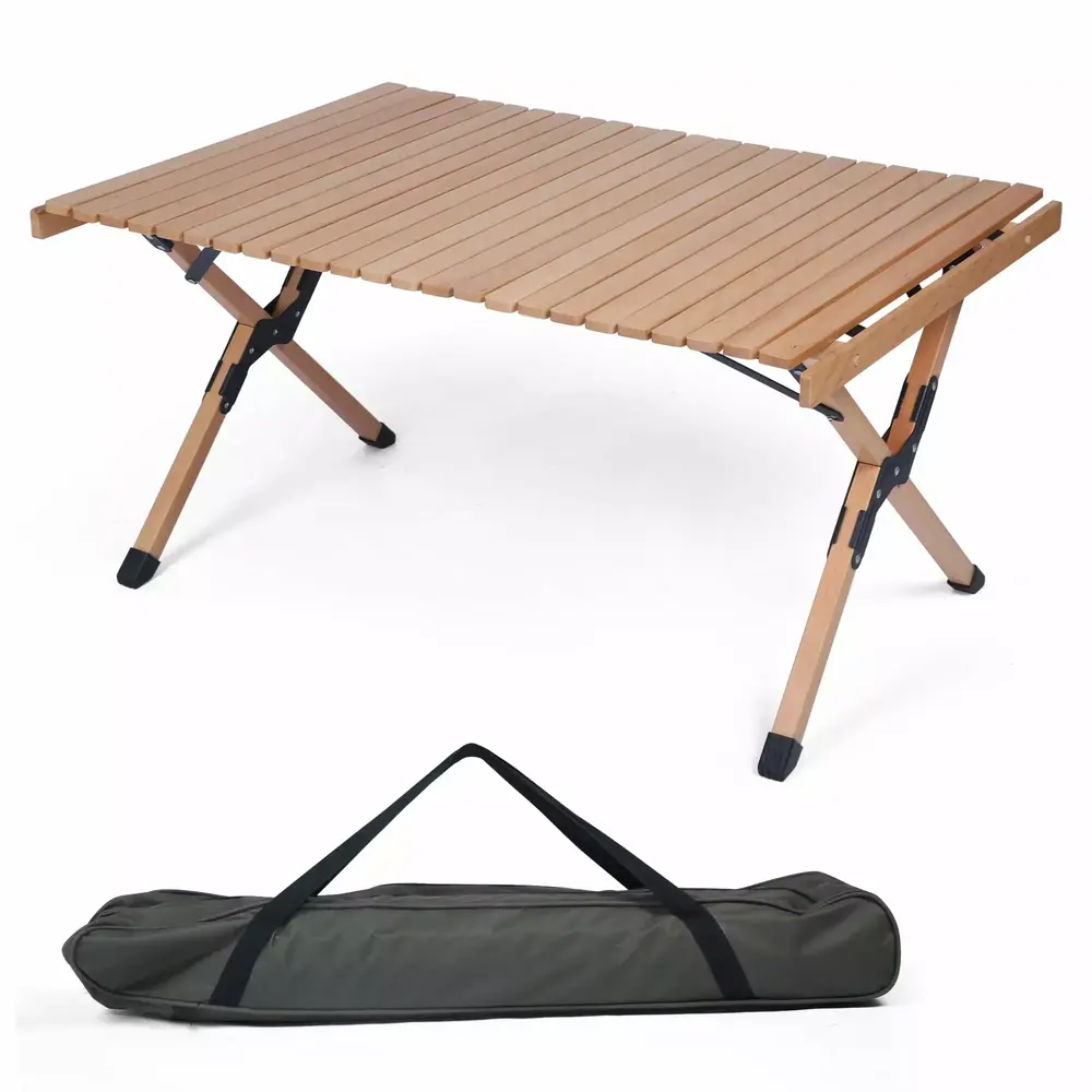 KARMAS PRODUCT Folding Outdoor Camping Wooden Table - Lightweight Roll Up Picnic Table with Carrying Bag. for Beach Backyard BBQ Party Fishing