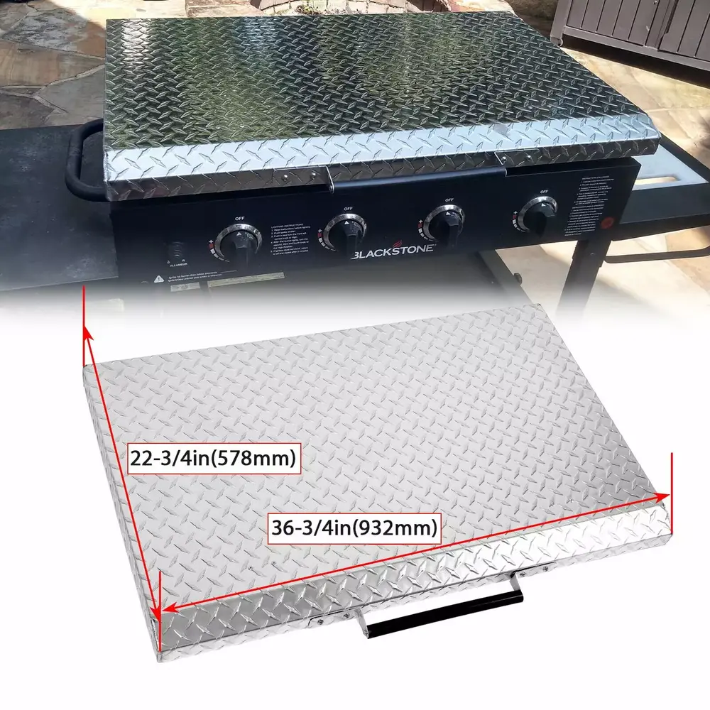 Kojem Blackstone 36 inch Griddle Cover Hard Lid Silver Waterproof Aluminum Diamond Plate 36 for Charbroil Camp Chef Outdoor Barbecue with Heatproof Handle