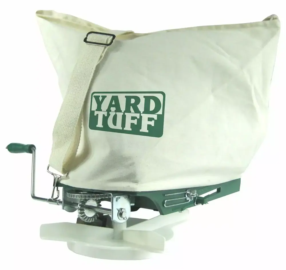 LeCeleBee Outdoor Lawn Garden 25 Pounds Shoulder Seeder and Grass Seed Spreader with Canvas Bag and Shoulder Strap. Green/White