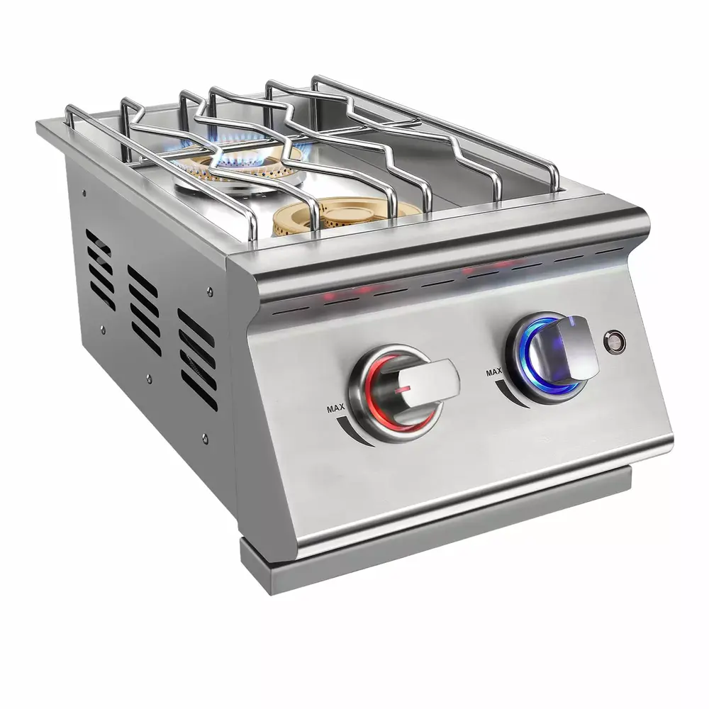 Livory Double Grilling Side Burners for Outdoor Kitchen. 2 * 17.000BTU Liquid Propane Burners. Duty Heavy 304 Stainless Steel. Built-in Side Burner for BBQ Island Grill (Liquid propane)